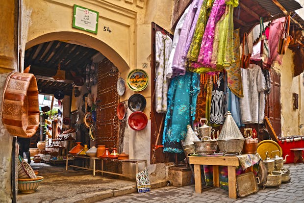 Beautifully decorated shop in Fes bazaar