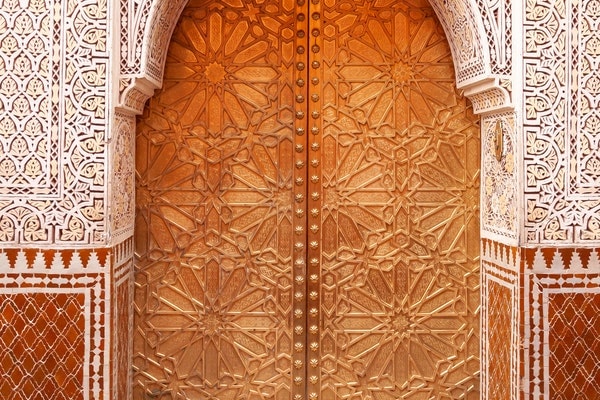 Beautiful ornate gate door with intricate design in Morocco