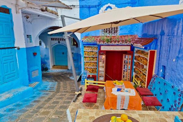 A cozy spot in the blue streets of Chefchaouen. Morocco Private trips